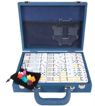 Leather Mexican Train Game Set - Blue